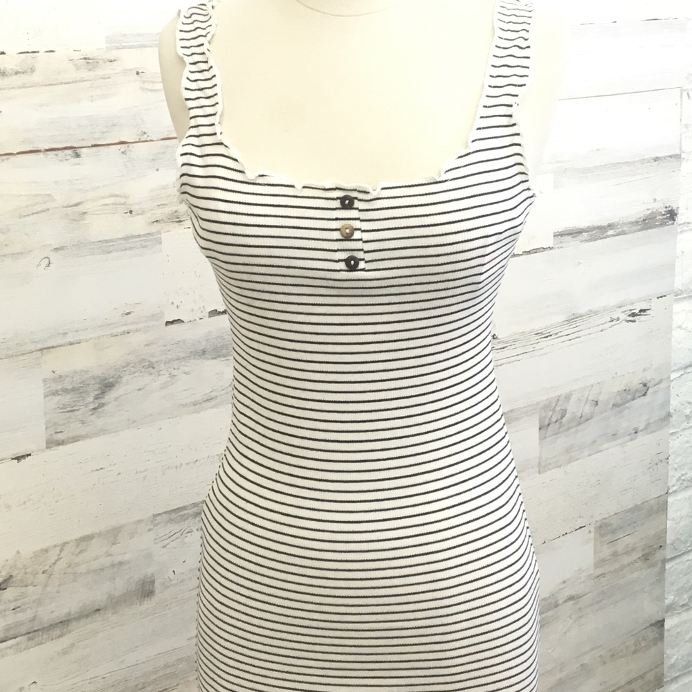 Striped Mini Dress w/ Button & Ruffle Detail